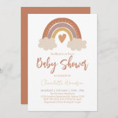 Boho Watercolor Rainbow Baby Shower 招待状 (正面/裏面)