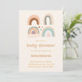 Boho Watercolor Rainbow Baby Shower Cute 招待状 (スタンド正面)