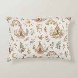 Boho Watercolor Rainbow Pastel Accent Pillow アクセントクッション