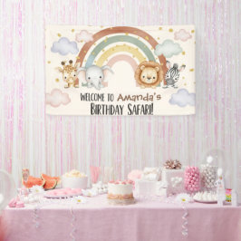 Boho Watercolor Safari Animals 1st Birthday Banner 横断幕