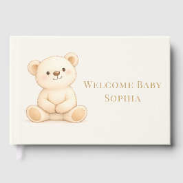 Boho Watercolor Teddy Bear Welcome Baby Shower ゲストブック