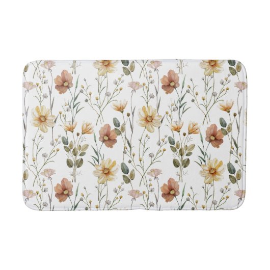 Boho Watercolor Wildflower バスマット (正面)