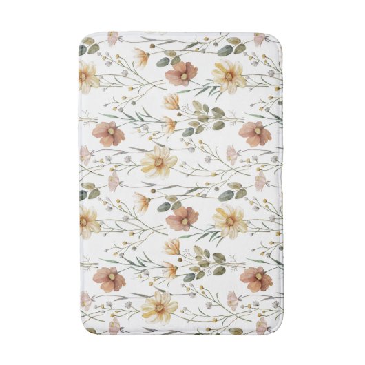Boho Watercolor Wildflower バスマット (正面縦)