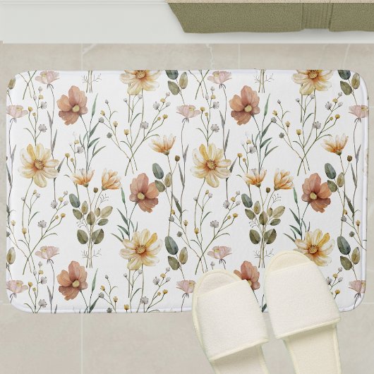 Boho Watercolor Wildflower バスマット