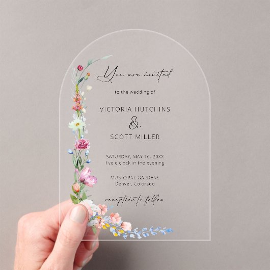 Boho Watercolor Wildflower Calligraphy Wedding アクリル招待状 (インサイチュ (ポータブル))