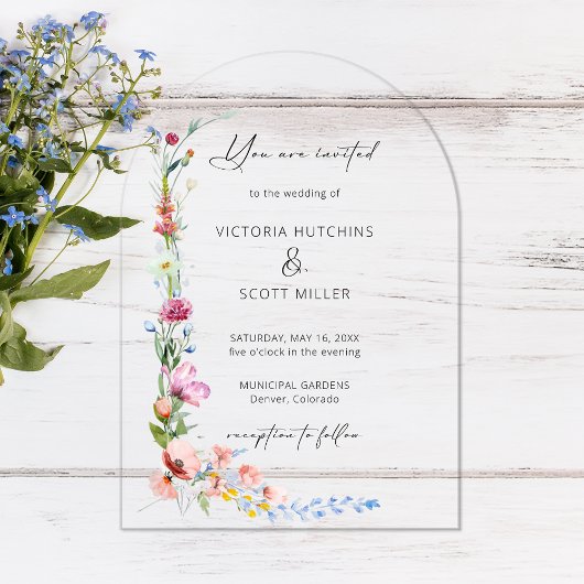 Boho Watercolor Wildflower Calligraphy Wedding アクリル招待状