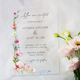 Boho Watercolor Wildflower Calligraphy Wedding アクリル招待状