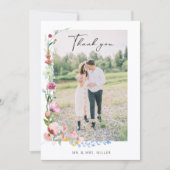 Boho Watercolor Wildflower Calligraphy Wedding サンキューカード (正面)