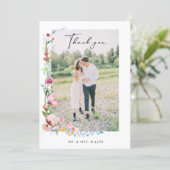 Boho Watercolor Wildflower Calligraphy Wedding サンキューカード (スタンド正面)