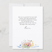 Boho Watercolor Wildflower Calligraphy Wedding サンキューカード (裏面)