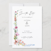 Boho Watercolor Wildflower Calligraphy Wedding セーブザデート (正面)