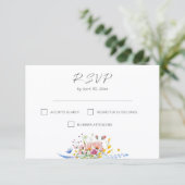 Boho Watercolor Wildflower Calligraphy Wedding 出欠カード (スタンド正面)