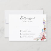 Boho Watercolor Wildflower Calligraphy Wedding 出欠カード (正面)