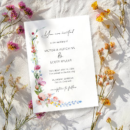 Boho Watercolor Wildflower Calligraphy Wedding     招待状