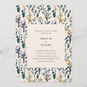 Boho Watercolor Wildflower Couples Baby Shower  招待状 (正面/裏面)