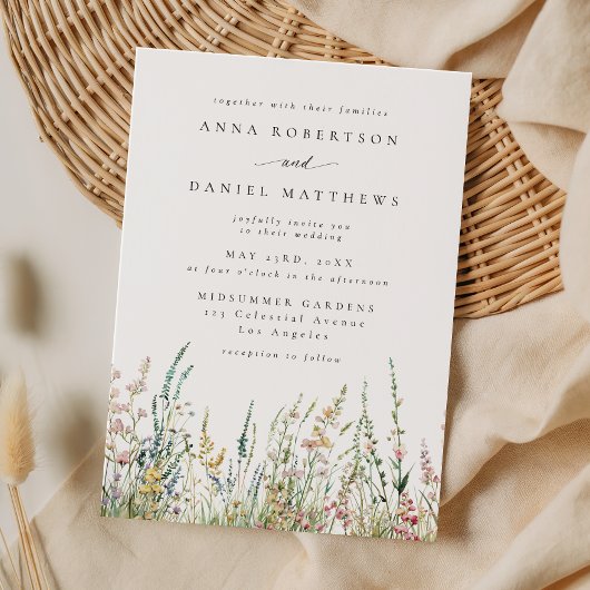 Boho Watercolor Wildflower Field Wedding 招待状