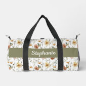 Boho Watercolor Wildflower Monogram ダッフルバッグ (正面)