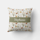 Boho Watercolor Wildflower Monogram Name クッション (裏面)