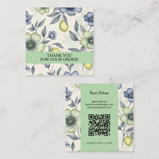 Boho Watercolor Wildflower Thank you card スクエア名刺 (正面/裏面)