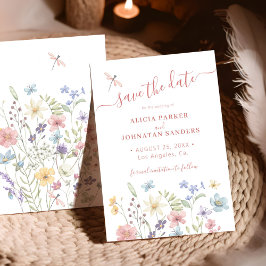 Boho watercolor wildflower wedding セーブザデート