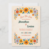 Boho Watercolor Wildflower Wedding Invitation 招待状 (正面)