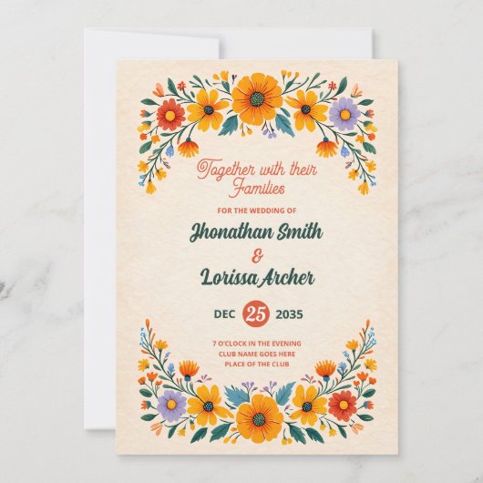 Boho Watercolor Wildflower Wedding Invitation 招待状 (裏面)