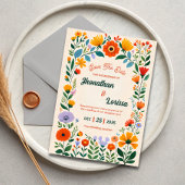 Boho Watercolor Wildflower Wedding Invitation 招待状