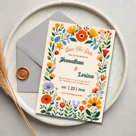 Boho Watercolor Wildflower Wedding Invitation 招待状