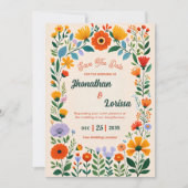 Boho Watercolor Wildflower Wedding Invitation 招待状 (正面)