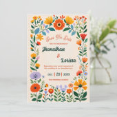 Boho Watercolor Wildflower Wedding Invitation 招待状 (スタンド正面)