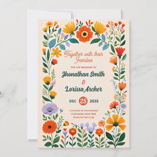 Boho Watercolor Wildflower Wedding Invitation 招待状 (裏面)