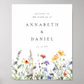 Boho Watercolor Wildflower Wedding Welcome ポスター (正面)