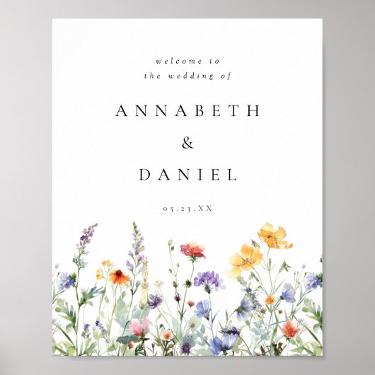 Boho Watercolor Wildflower Wedding Welcome ポスター (正面)