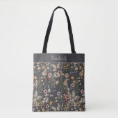 Boho Watercolor Wildflowers Charcoal Floral トートバッグ (正面)