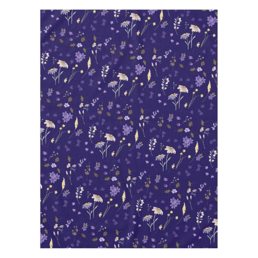Boho Watercolor Wildflowers Navy  テーブルクロス (正面)
