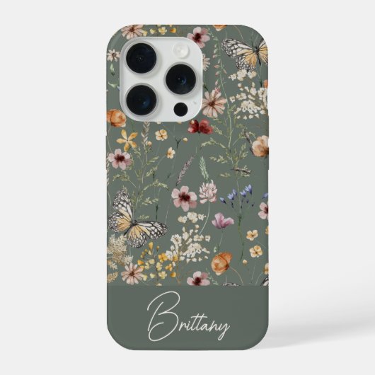 Boho Watercolor Wildflowers Pattern  iPhoneケース (裏面)