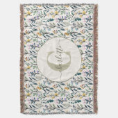 Boho Watercolor Wildflowers Pattern Monogram Name  スローブランケット (正面縦)