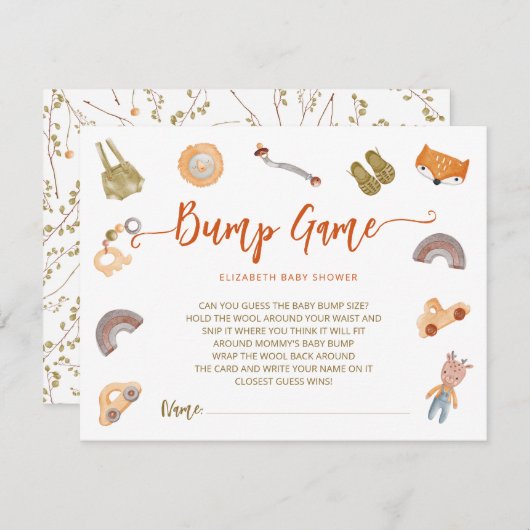 Boho Waterorベビーシャワーバンプゲーム囲い車 エンクロージャーカード (正面/裏面)