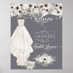 Boho Wedding Dress Casual Watercolor Bridal Shower ポスター