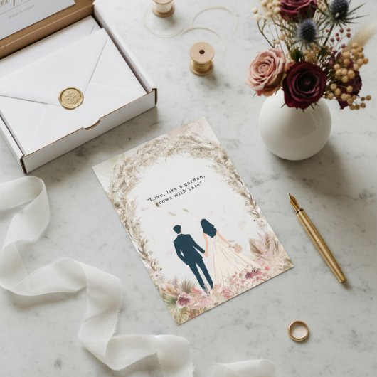 Boho Wedding Invitation | Floral Gold Rings Love  招待状
