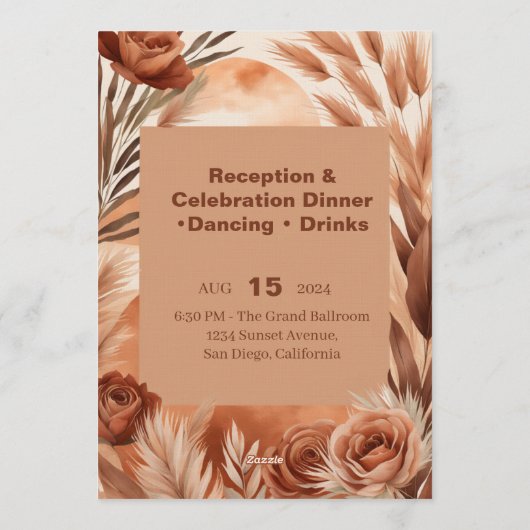 Boho Wedding Invitation | Terracotta Pampas Grass 招待状 (裏面)