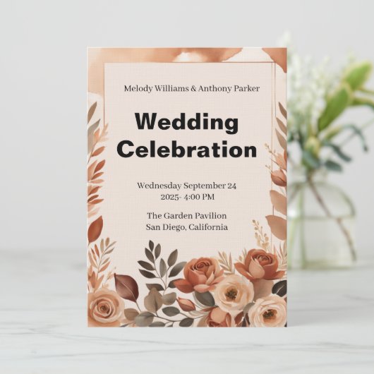 Boho Wedding Invitation | Terracotta Pampas Grass 招待状 (スタンド正面)
