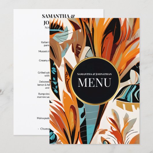 Boho Wedding Menu 5x7 Tropical Floral Terracotta メニュー (正面/裏面)