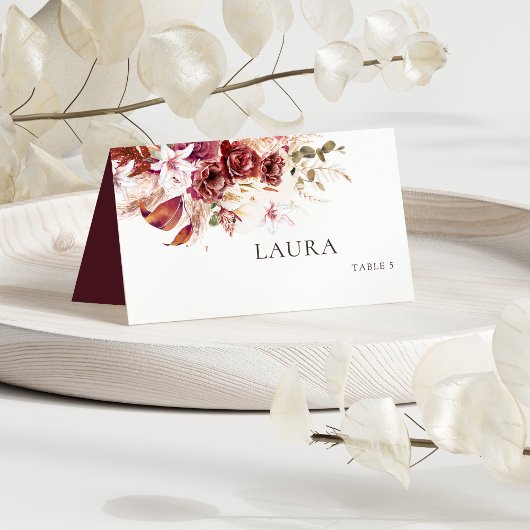 Boho Wedding Place Card – Burgundy & Blush プレイスカード
