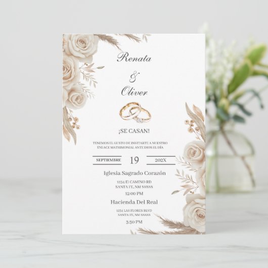 Boho wedding ring Spanish Wedding Invitation 招待状 (スタンド正面)