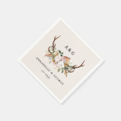 Boho Wedding Rustic Antler Floral Wedding Monogram スタンダードカクテルナプキン (角)