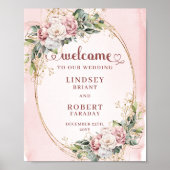 Boho Wedding Welcome Dusty Pink Floral Gold Sign ポスター (正面)