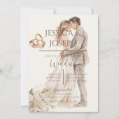 Boho wedding with ring and bride groom Silhouette 招待状 (正面)