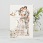 Boho wedding with ring and bride groom Silhouette 招待状 (スタンド正面)