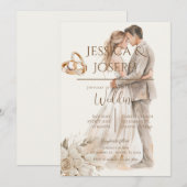 Boho wedding with ring and bride groom Silhouette 招待状 (正面/裏面)